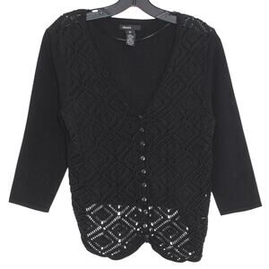 Thesis Cardigan Sweater 3/4 Sleeve Goth Romantic Open Knit Button Black Medium